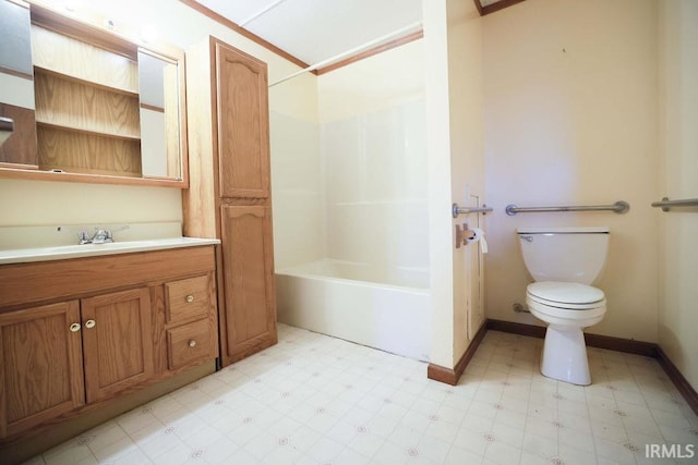 full bathroom featuring vanity, toilet, and bathing tub / shower combination