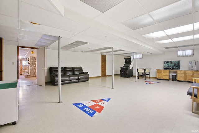 basement with a drop ceiling