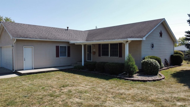 ranch-style home with a front lawn