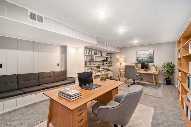 office with light colored carpet