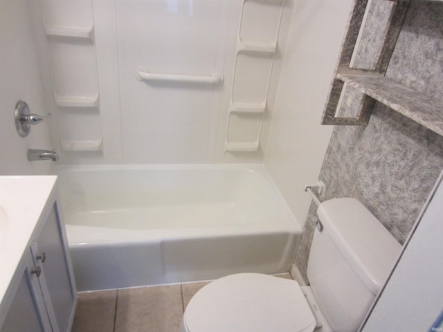 full bathroom featuring vanity, bathtub / shower combination, toilet, and tile patterned floors