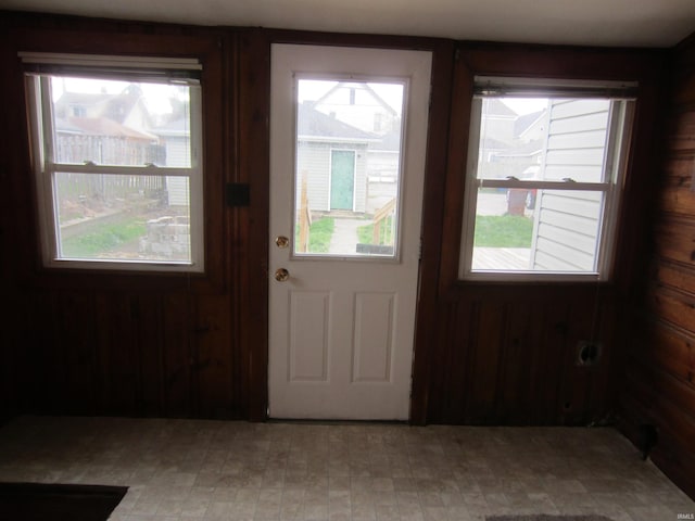 doorway featuring wood walls and plenty of natural light