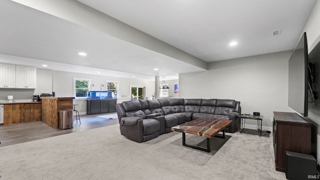 living room featuring light wood-type flooring