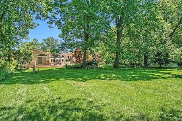 view of yard with a wooden deck