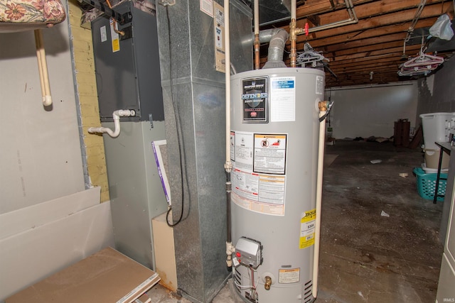 utility room featuring water heater