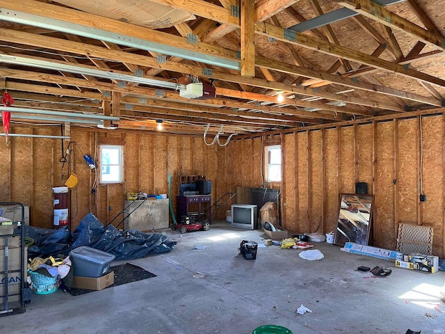 garage with a garage door opener