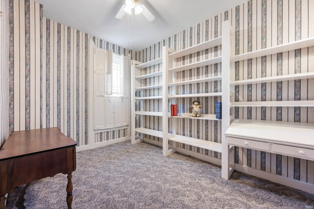 bedroom featuring carpet and ceiling fan