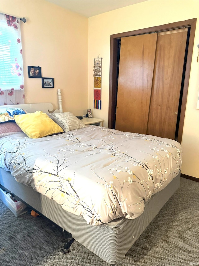 bedroom with carpet floors and a closet