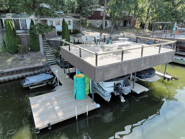 10922 N Lower Lakeshore Dr, Monticello, IN 47960 - view of dock featuring stairway, a water view, and boat lift