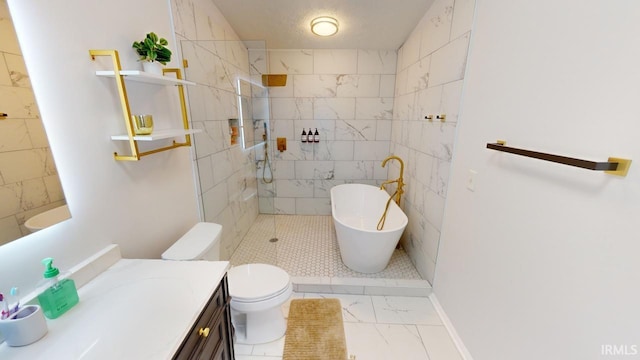 10922 N Lower Lakeshore Dr, Monticello, IN 47960 - bathroom featuring a soaking tub, marble finish floor, toilet, vanity, and a walk in shower