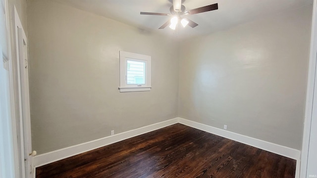 empty room featuring wood-type flooring and ceiling fan