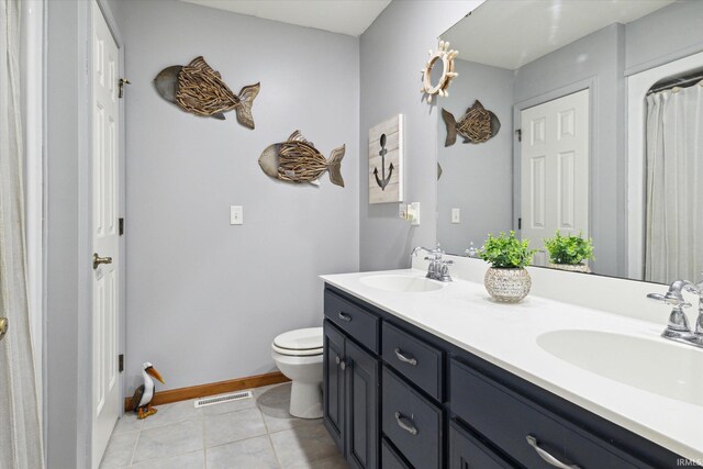 bathroom with vanity, toilet, and tile patterned floors