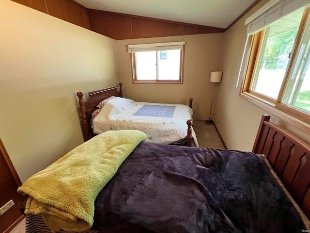 bedroom featuring vaulted ceiling