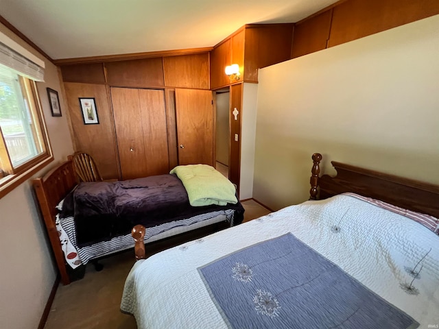 bedroom with carpet floors and a closet