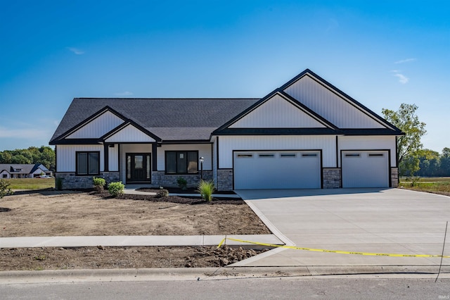 modern farmhouse style home with a garage and covered porch