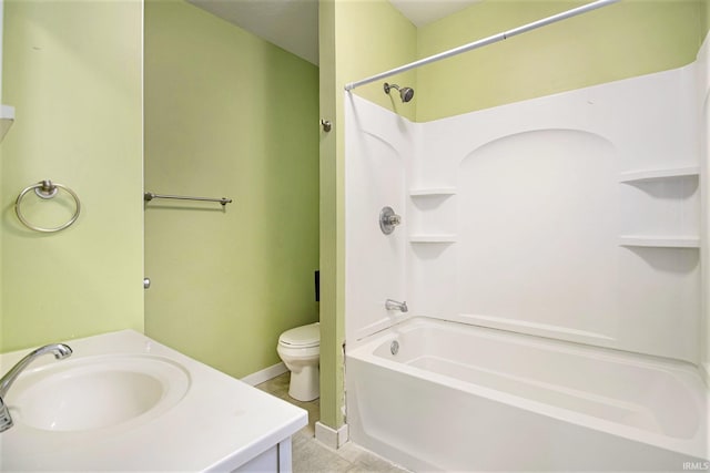 full bathroom with tub / shower combination, tile patterned flooring, vanity, and toilet