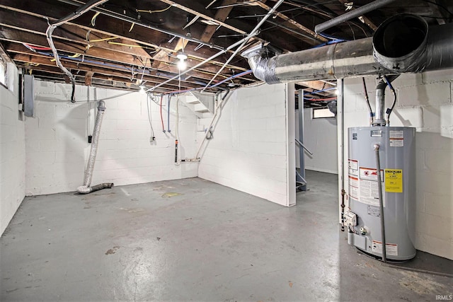 basement featuring gas water heater