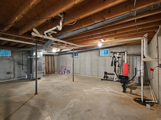 basement featuring heating unit