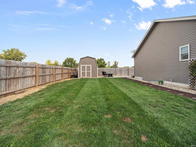 view of yard with a shed