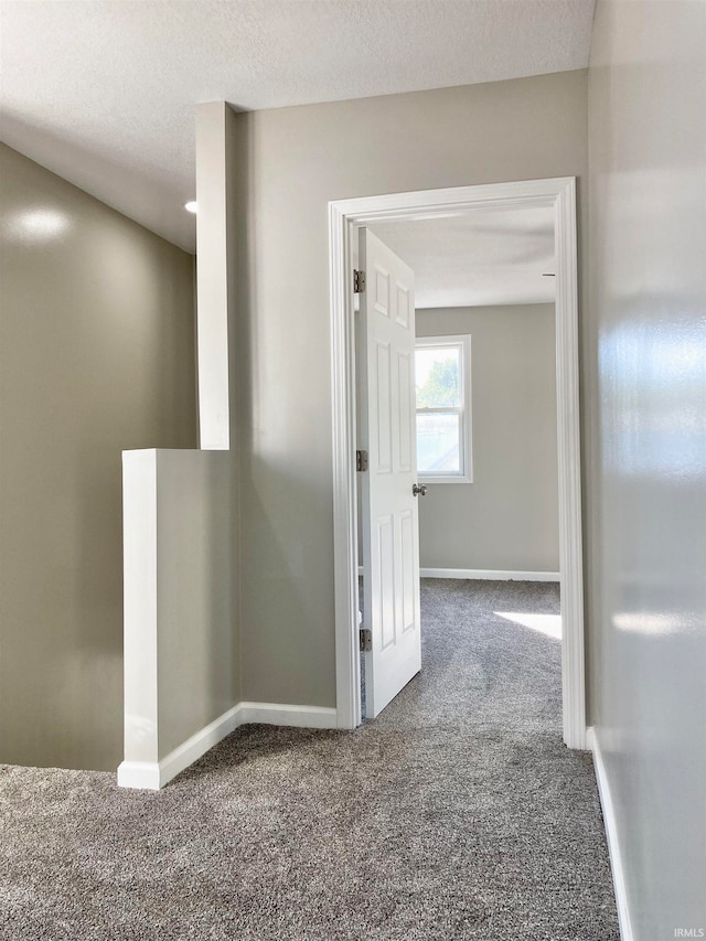 hallway featuring a textured ceiling and carpet floors