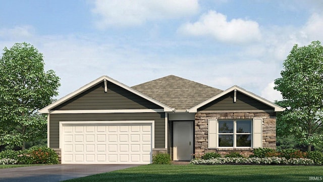 view of front of house with a garage and a front lawn