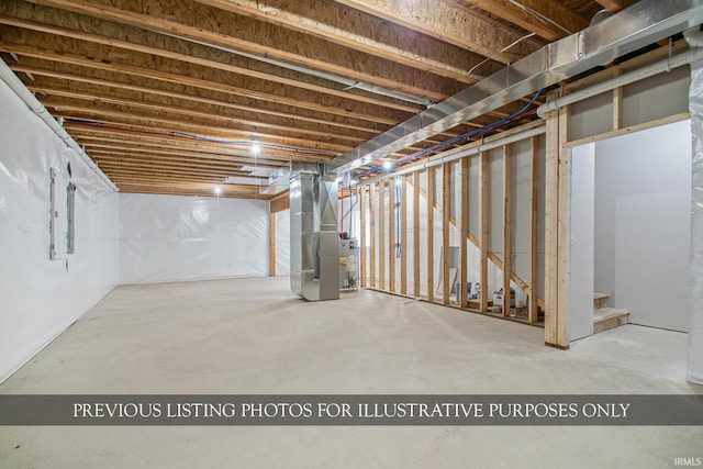 basement featuring heating unit