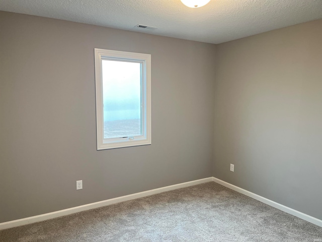 unfurnished room featuring a textured ceiling and carpet flooring