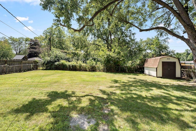 view of yard featuring a storage unit