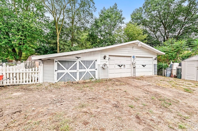 garage with wood walls