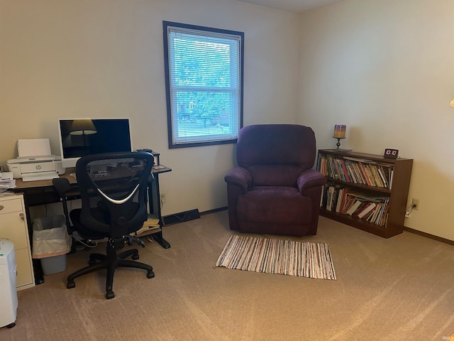 view of carpeted home office