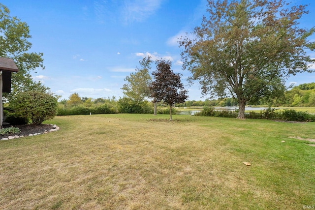 view of yard with a water view