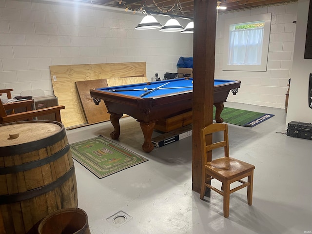 game room with billiards and concrete floors