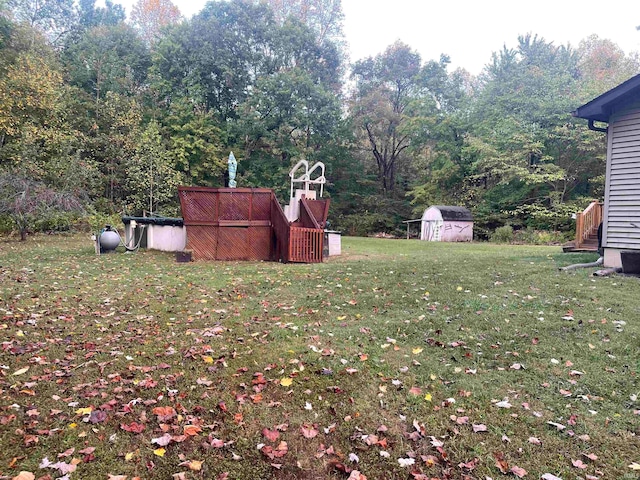 view of yard featuring a shed