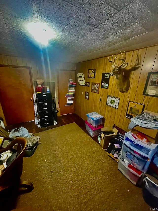 interior space with wooden walls