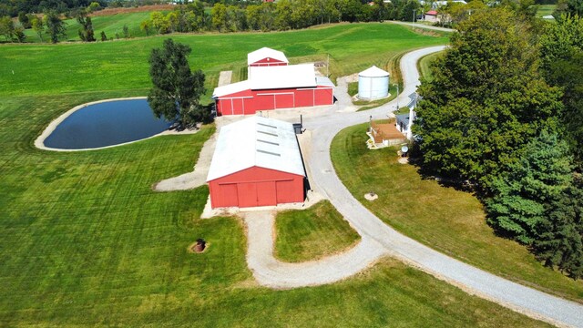 aerial view with a water view and a rural view