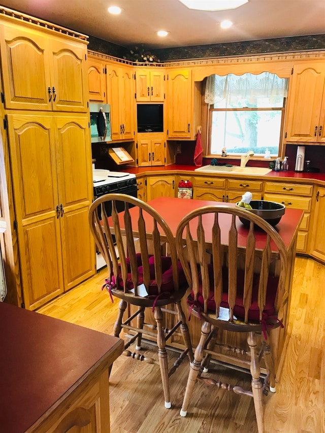 kitchen with light hardwood / wood-style flooring and range