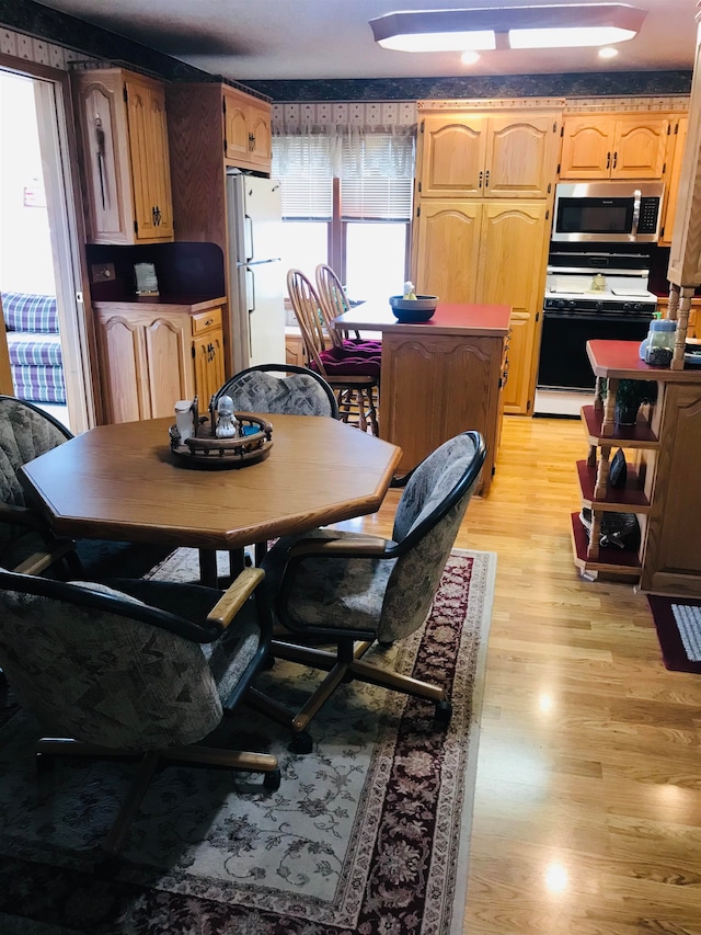 dining space with light hardwood / wood-style floors