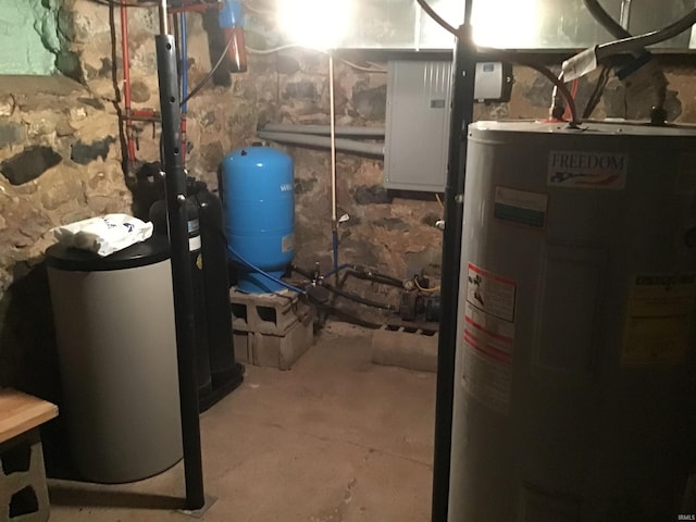 utility room with water heater and electric panel