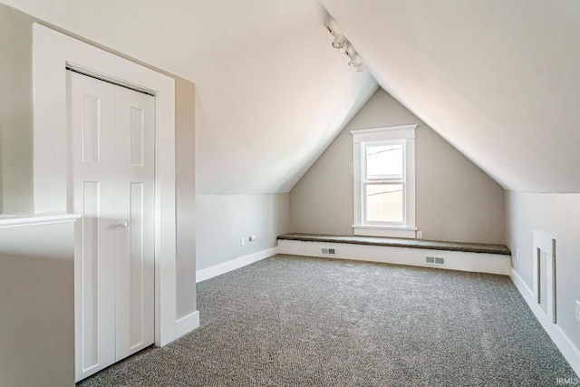 bonus room featuring vaulted ceiling and carpet floors