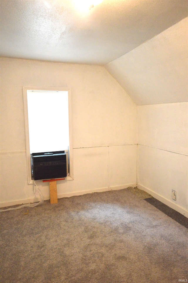 bonus room featuring lofted ceiling, a textured ceiling, and carpet floors