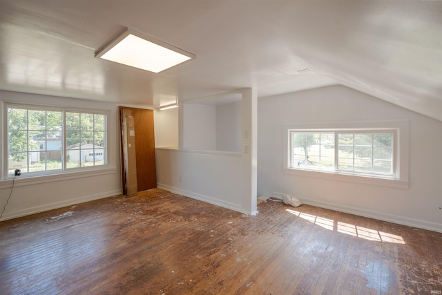 interior space featuring a healthy amount of sunlight, wood-type flooring, and lofted ceiling