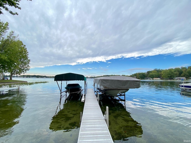 view of dock with a water view