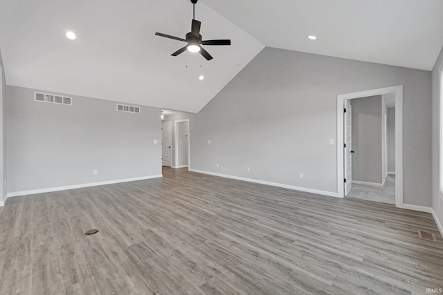 602 Zion Hill Rd, Ligonier, IN 46767 - unfurnished living room with baseboards, ceiling fan, visible vents, and wood finished floors
