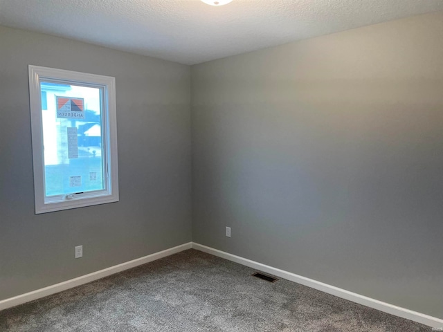 unfurnished room with carpet and a textured ceiling