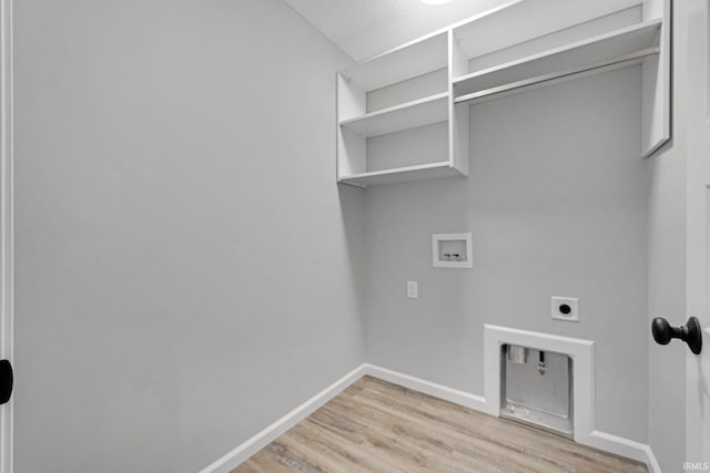 washroom with electric dryer hookup, light hardwood / wood-style floors, and hookup for a washing machine