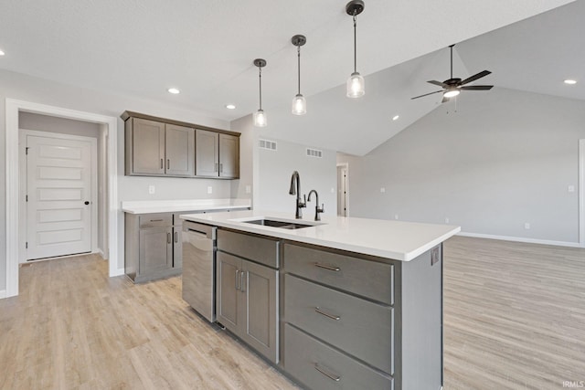 602 Zion Hill Rd, Ligonier, IN 46767 - kitchen with light wood-type flooring, a sink, stainless steel dishwasher, and a ceiling fan
