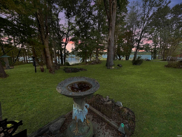 yard at dusk with a water view