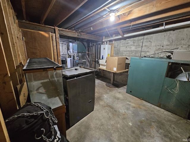 basement featuring water heater