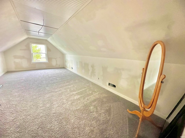 additional living space featuring vaulted ceiling and carpet floors