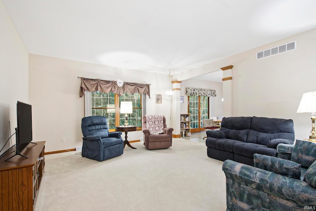 living room with carpet floors